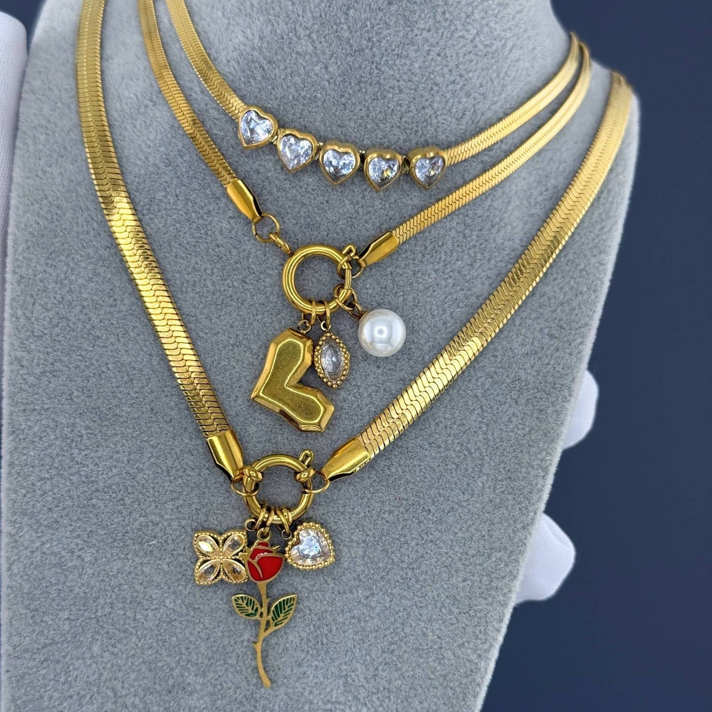 Flowers Necklace, 18K Gold Plated Steel