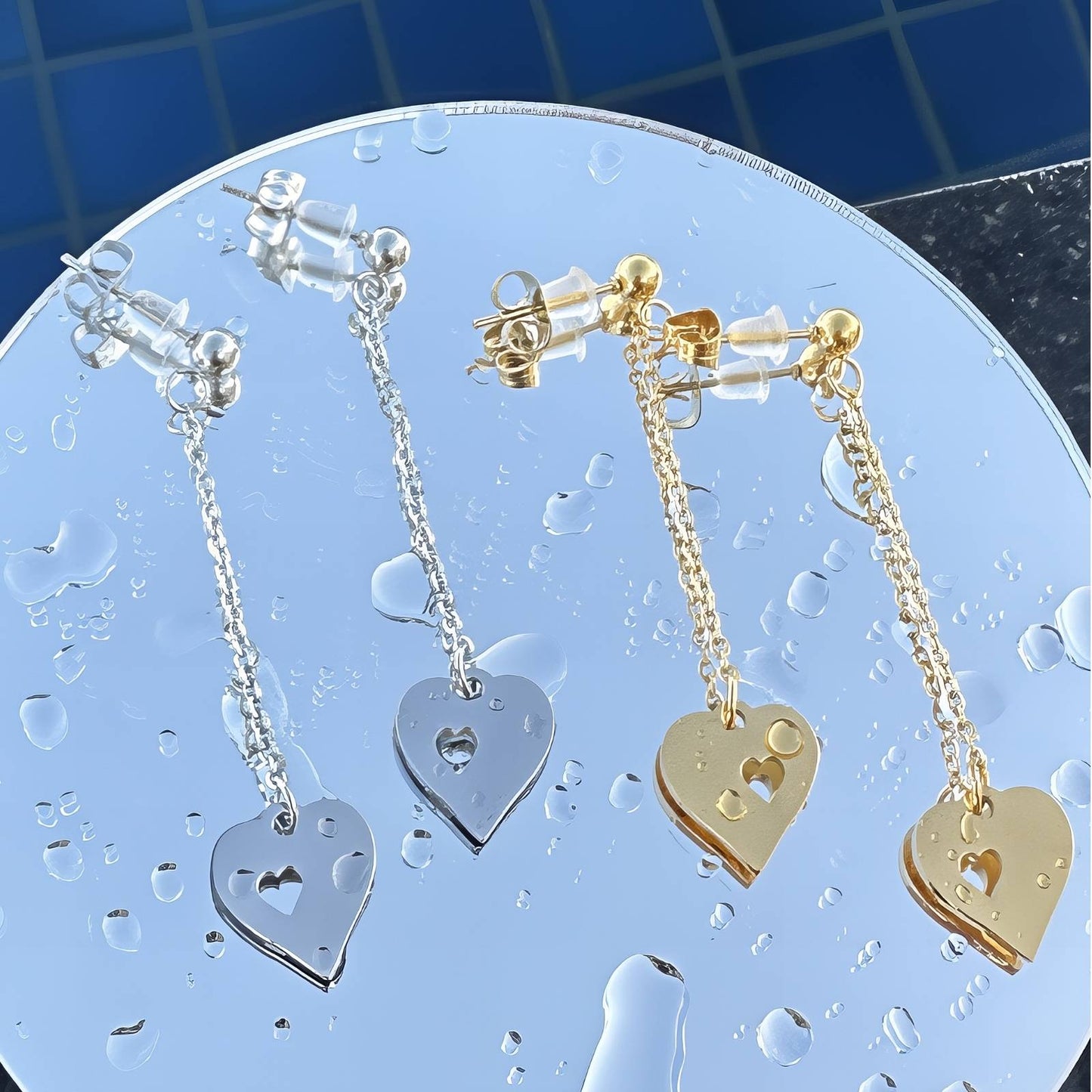 Hearts Earrings, 18K Gold Plated Steel