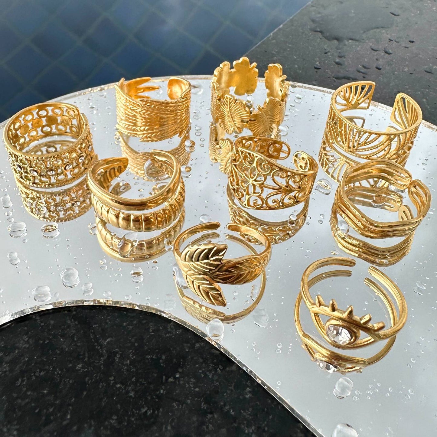 18K gold plated Stainless steel Evil Eyes finger ring, Intensity