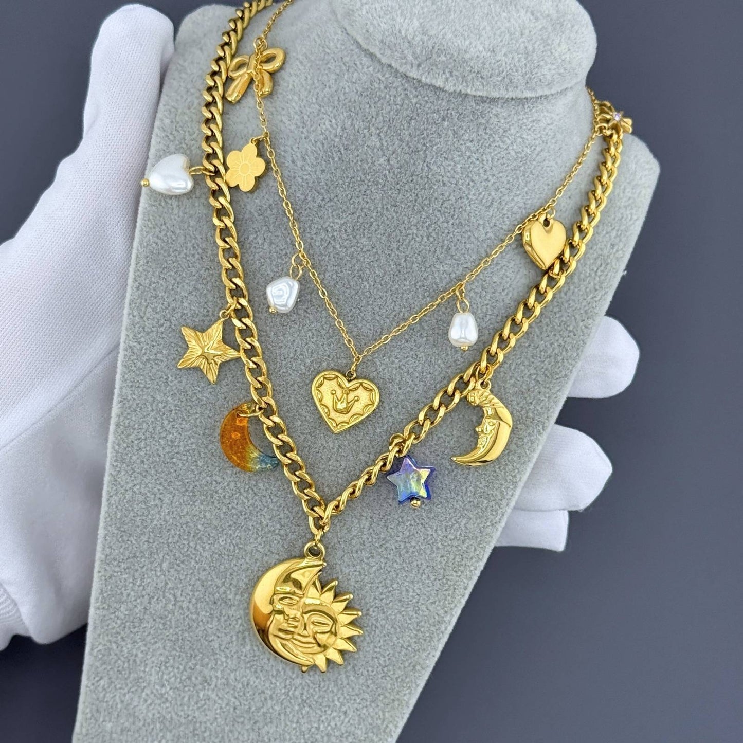 Hearts Necklace, 18K Gold Plated Steel