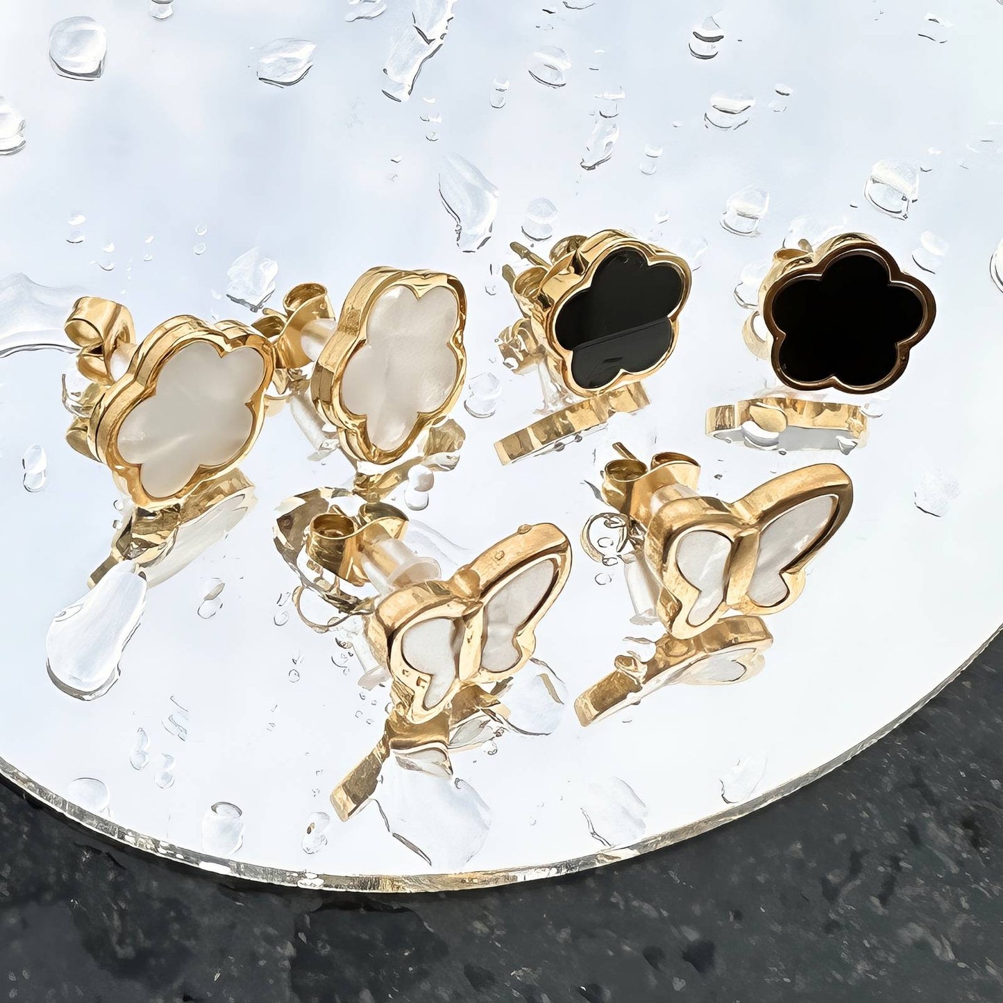 Flowes Earrings, 18K Gold Plated Steel