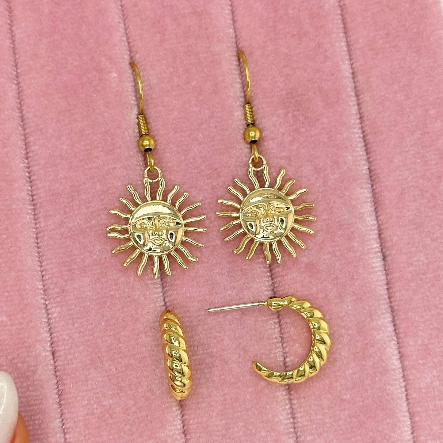 Suns Earrings, 18K Gold Plated Steel