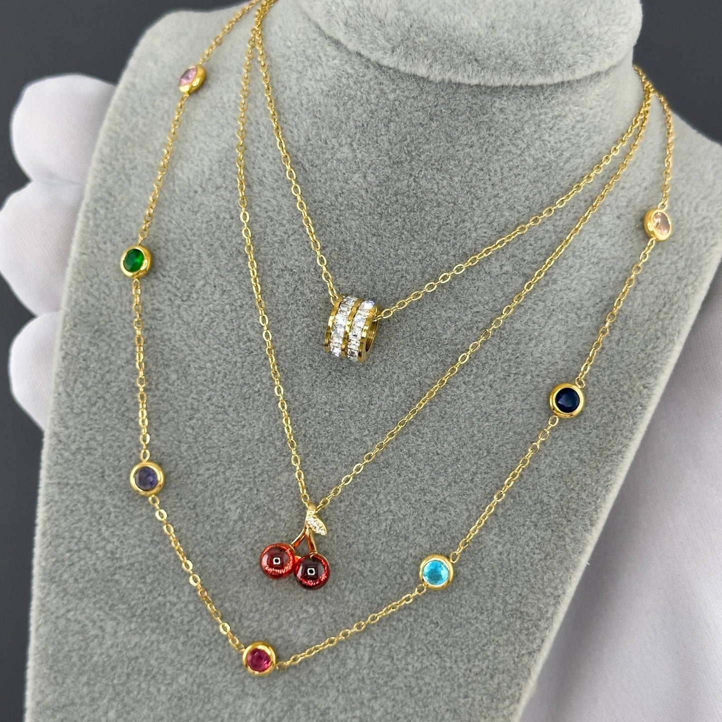 Cherry Necklace, 18K Gold Plated Steel