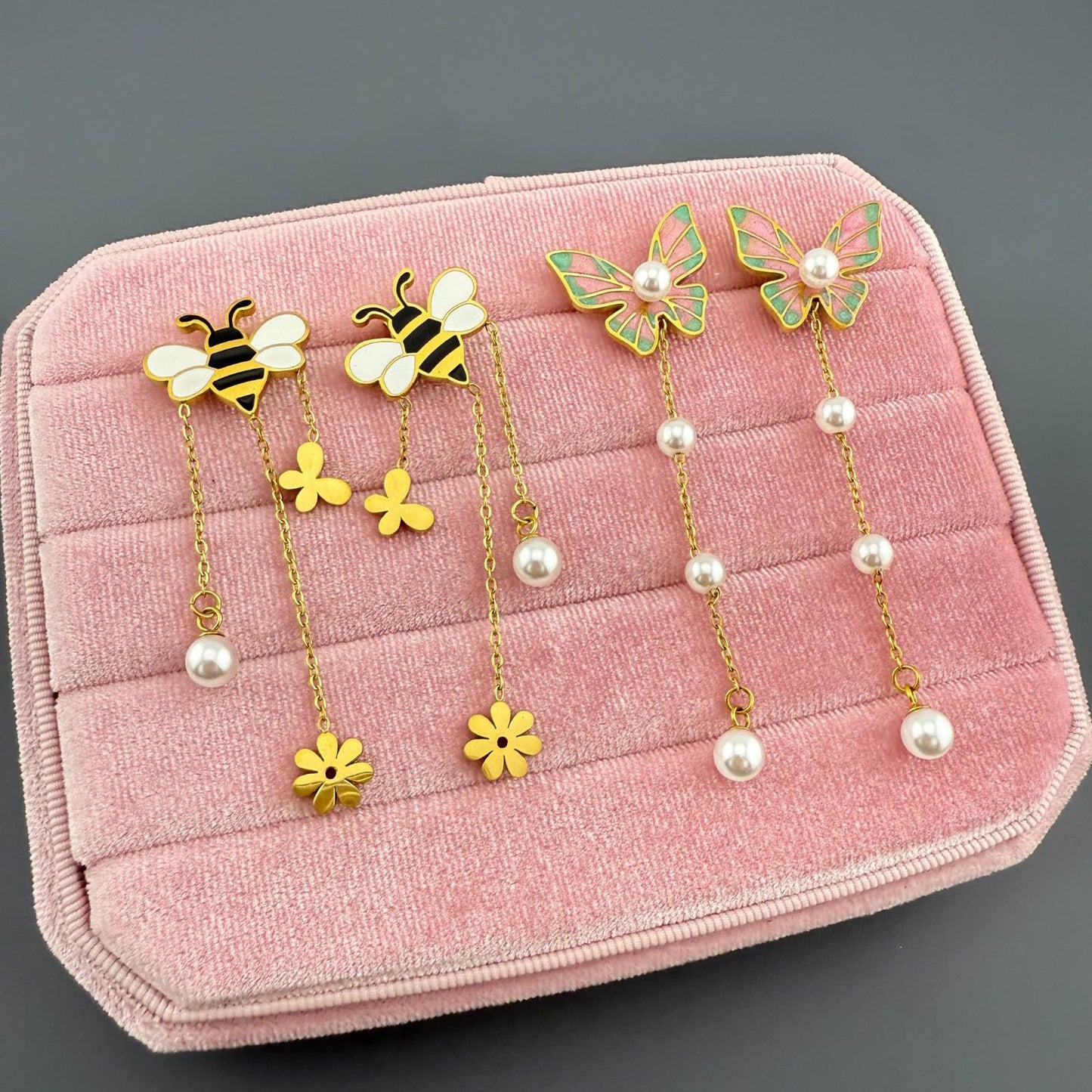 Butterflies Earrings, 18K Gold Plated Steel