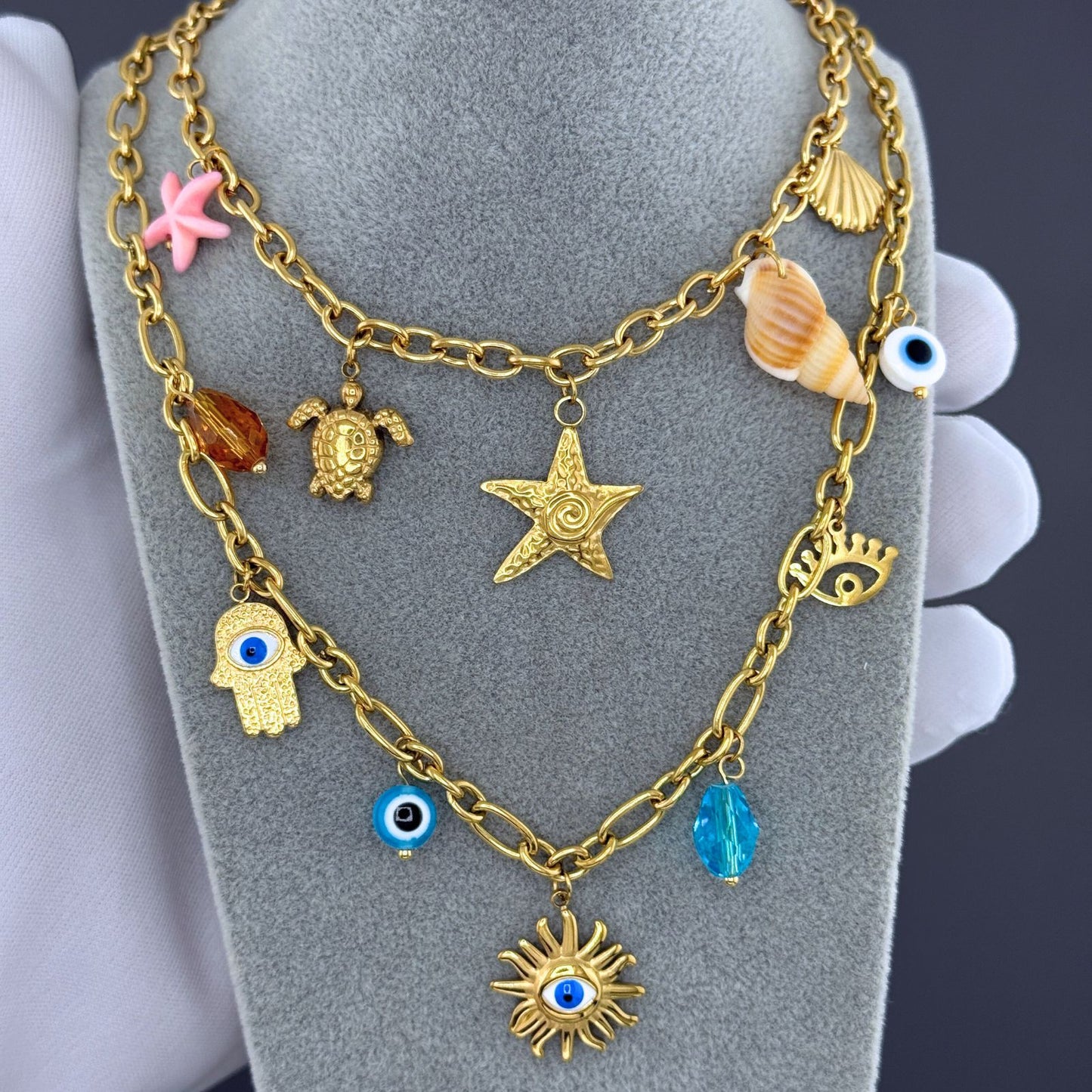 Starfish Necklace, 18K Gold Plated Steel