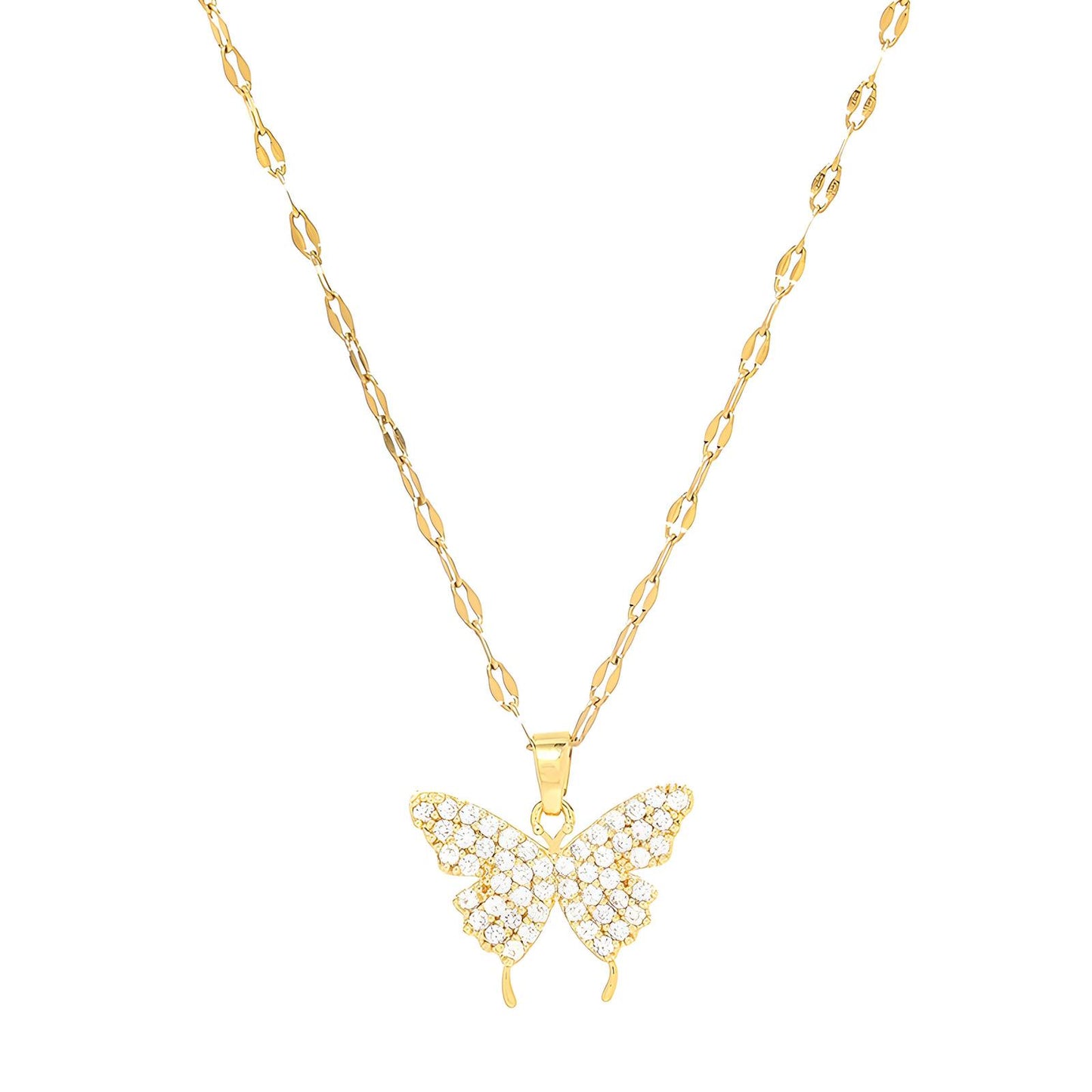 Butterfly Necklace, 18K Gold Plated Steel