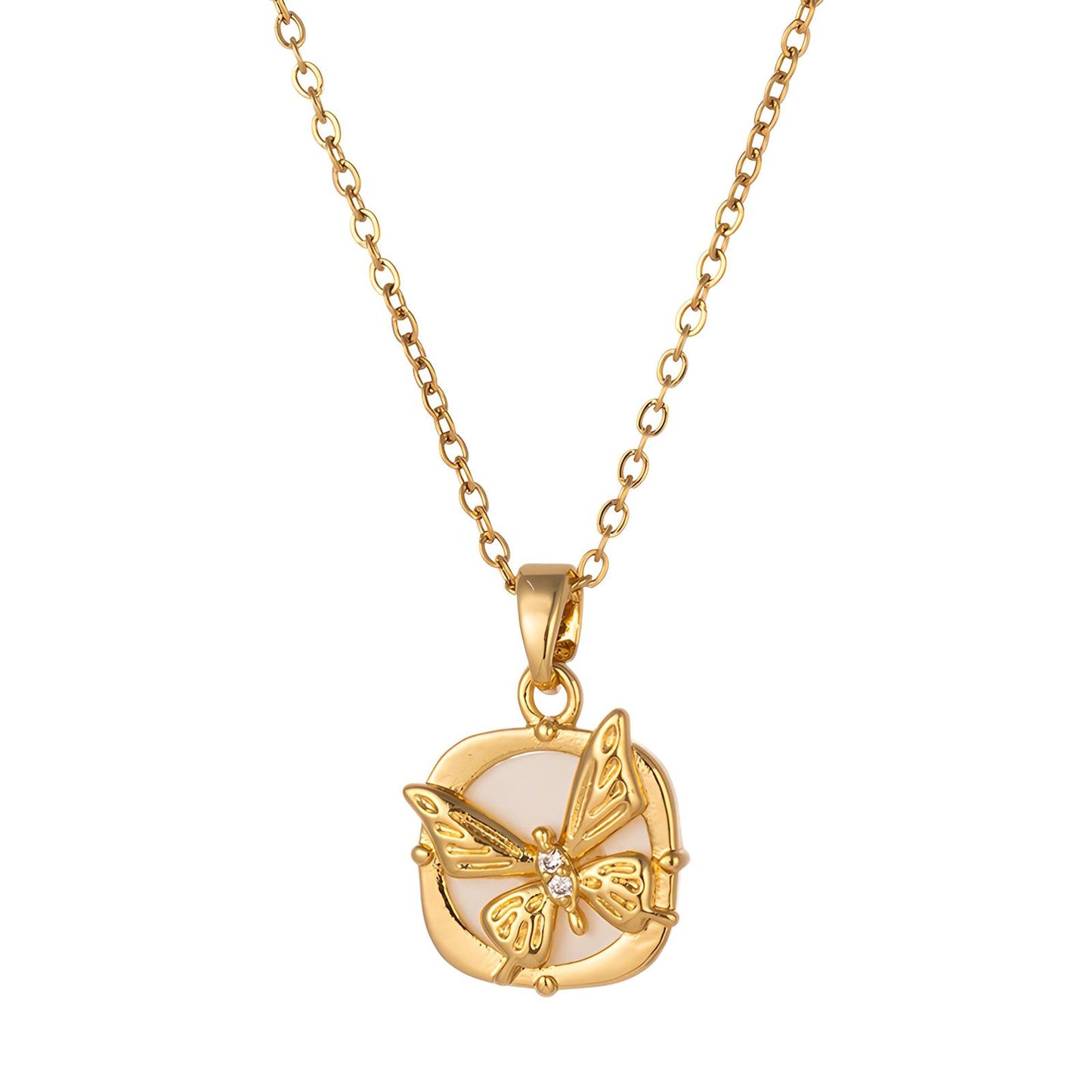 Butterfly Necklace, 18K Gold Plated Steel