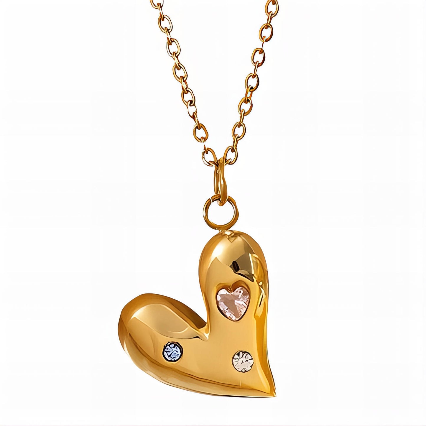 Heart Necklace, 18K Gold Plated Steel