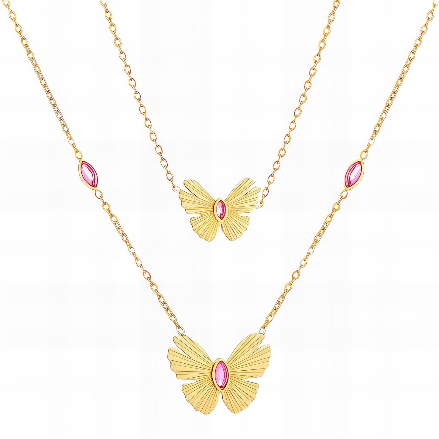 Butterflies Necklace, 18K Gold Plated Steel