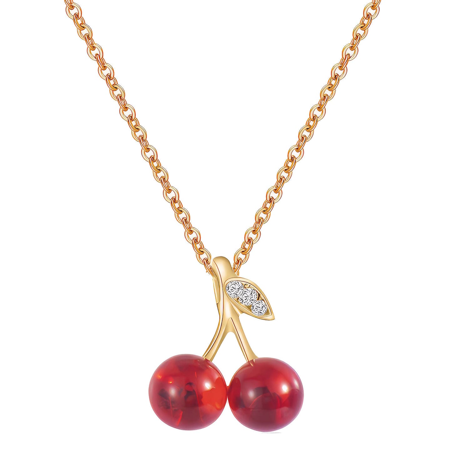 Cherry Necklace, 18K Gold Plated Steel