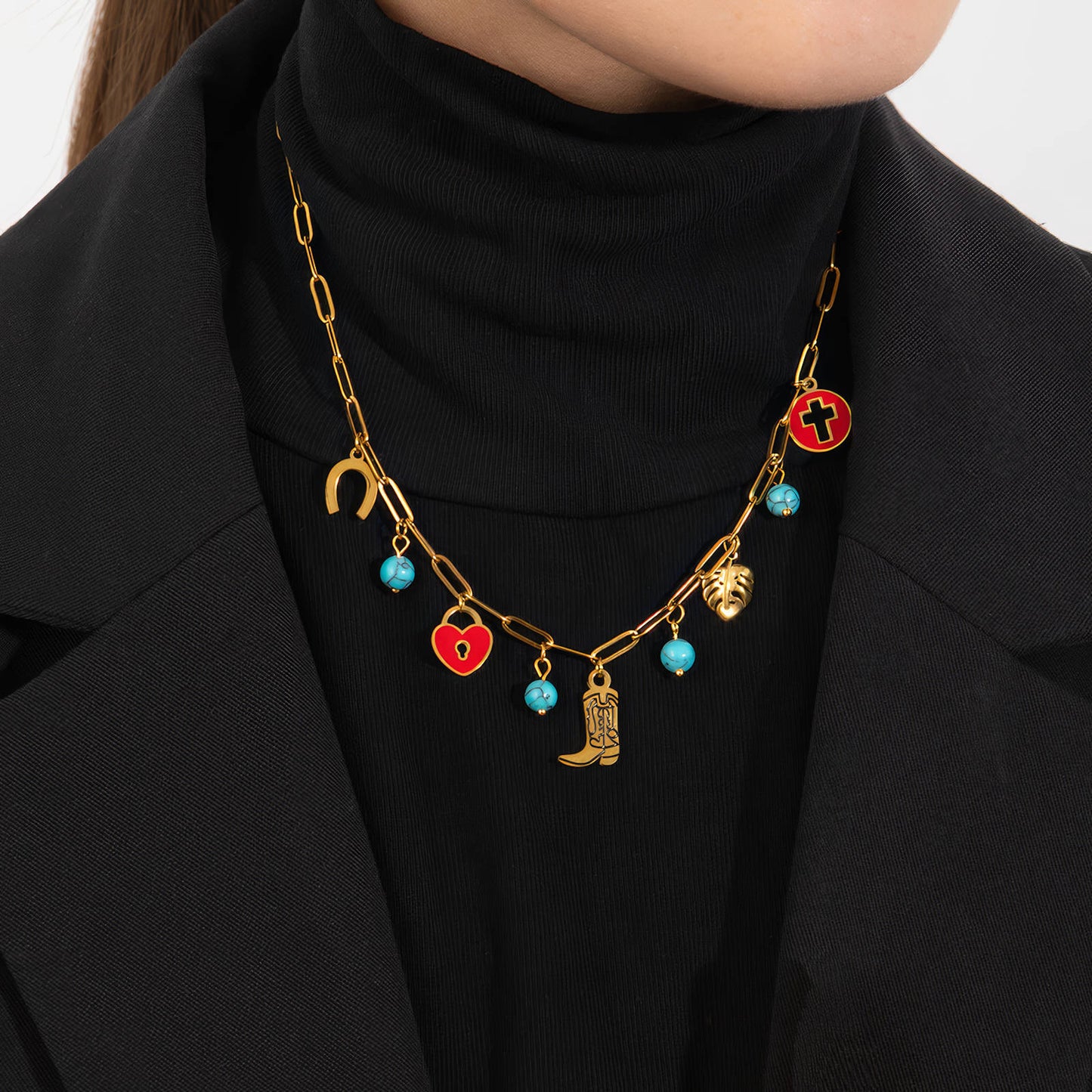 Boot Necklace, 18K Gold Plated Steel