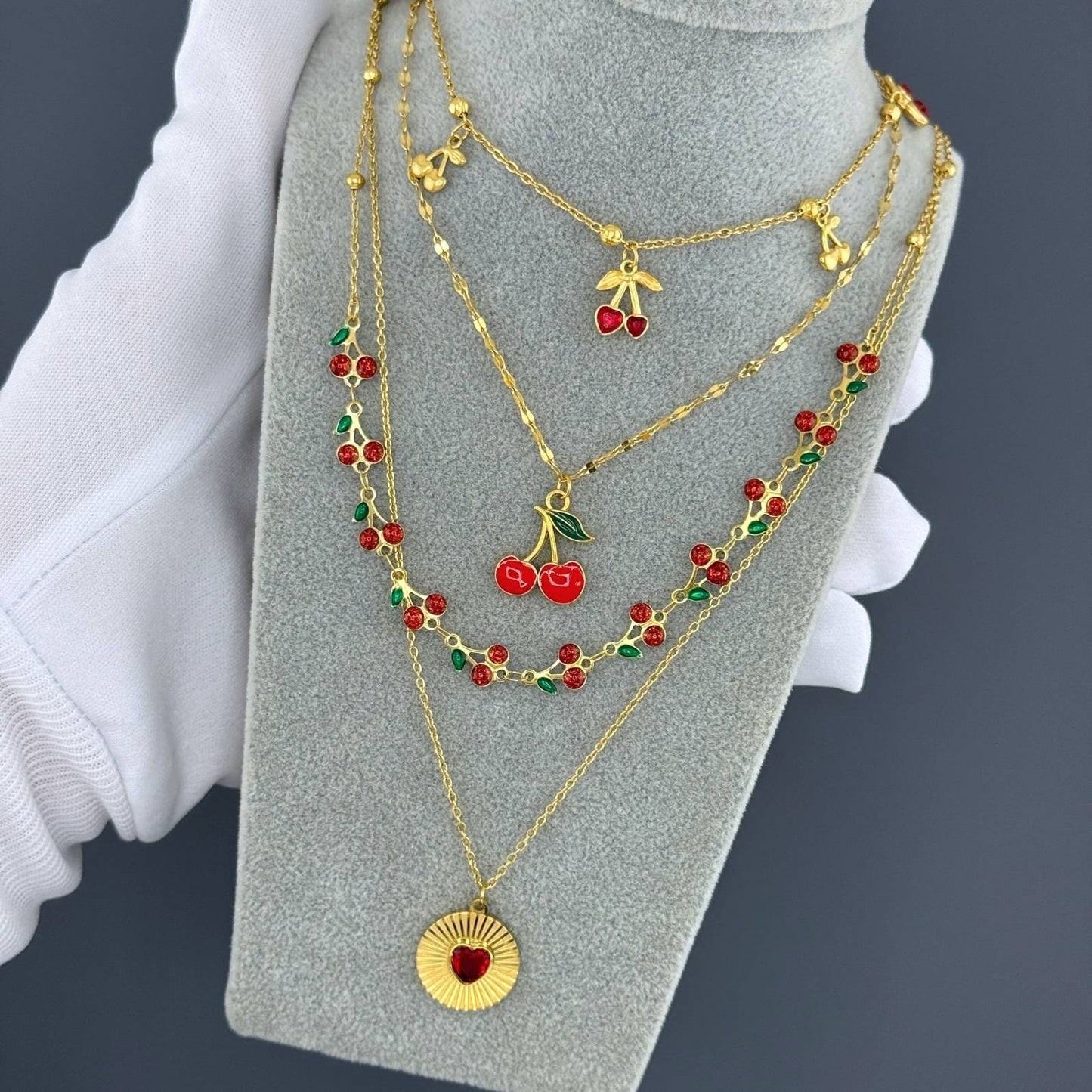 Cherry Necklace, 18K Gold Plated Steel