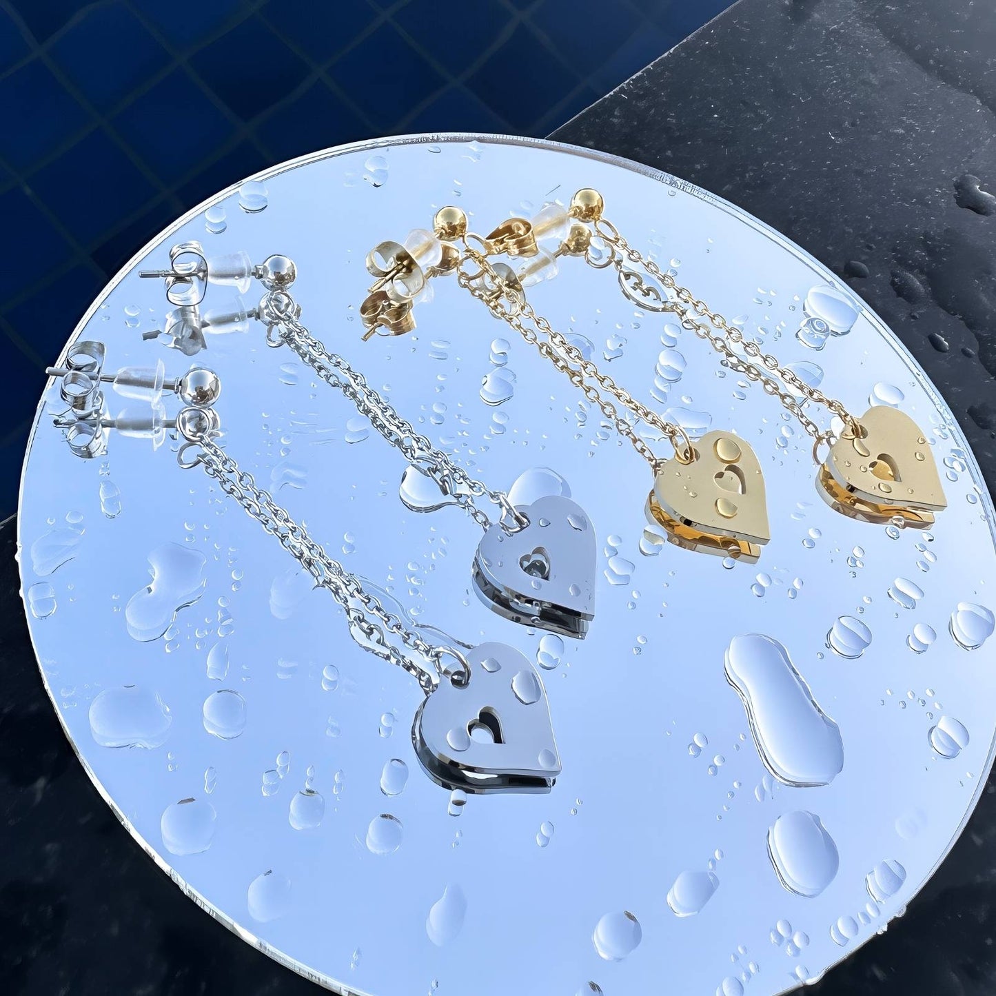 Hearts Earrings, 18K Gold Plated Steel