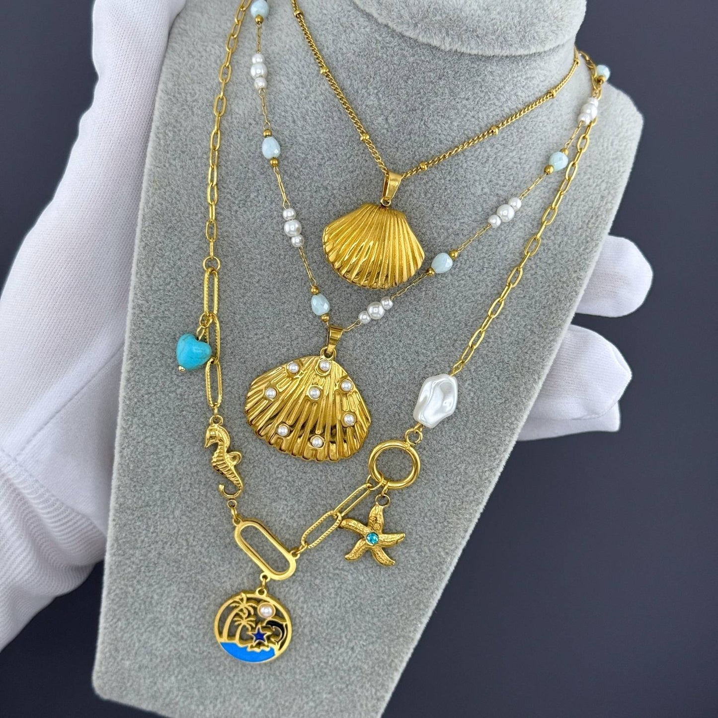 Seashell Necklace, 18K Gold Plated Steel