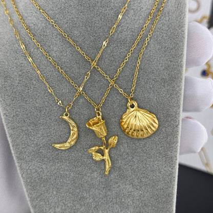 Flower Necklace, 18K Gold Plated Steel