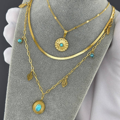 Leaves Necklace, 18K Gold Plated Steel