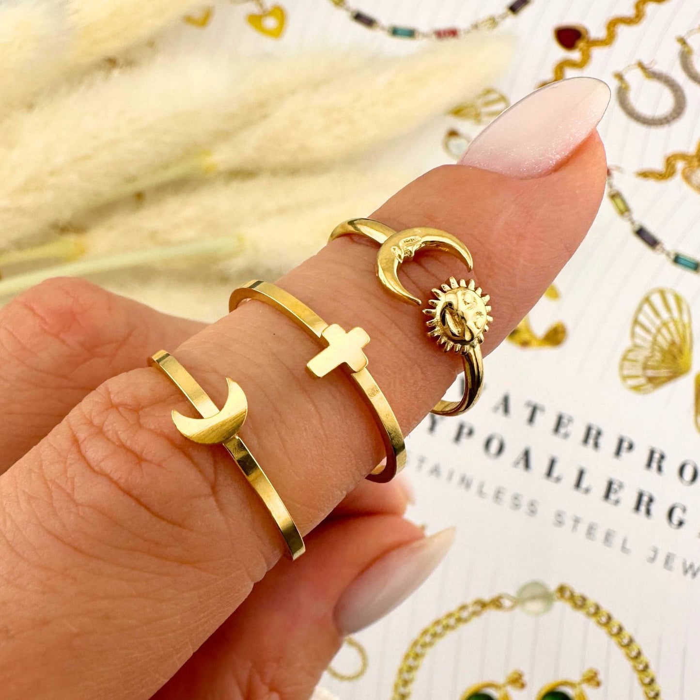 Cross Ring, 18K Gold Plated Steel