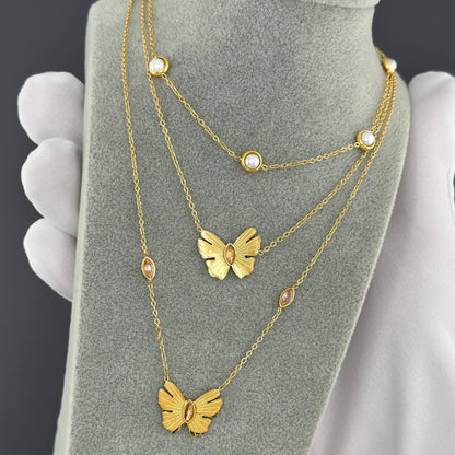 Butterflies Necklace, 18K Gold Plated Steel
