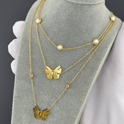 Butterflies Necklace, 18K Gold Plated Steel