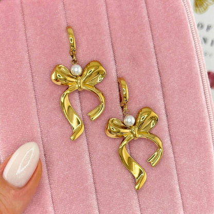 Bows Earrings, 18K Gold Plated Steel