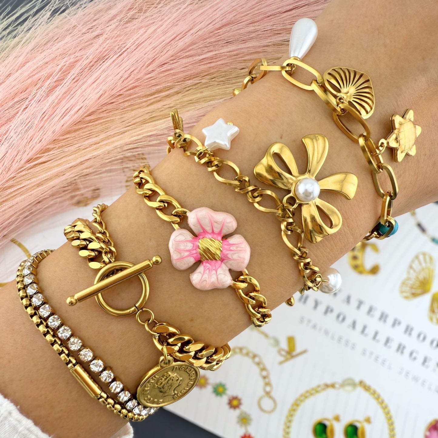 Bow Bracelet, 18K Gold Plated Steel
