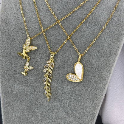 Butterflies Necklace, 18K Gold Plated Steel