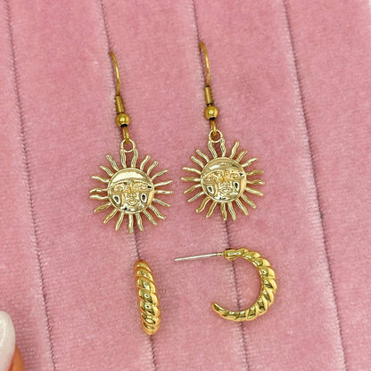 Suns Earrings, 18K Gold Plated Steel