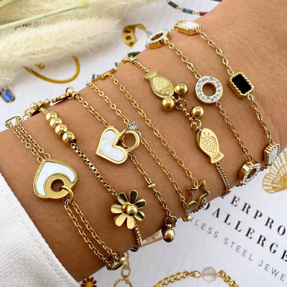 Hearts Bracelet, 18K Gold Plated Steel