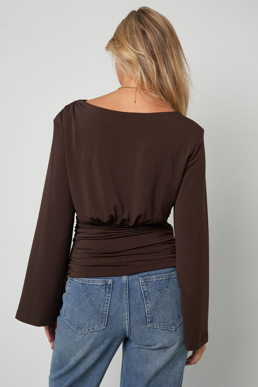 Polyestervezel (Polyester) tops met lange mouwen, effen kleur, elegant, geschikt voor alle gelegenheden.
