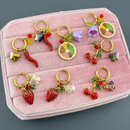 Strawberry Earrings, 18K Gold Plated Steel