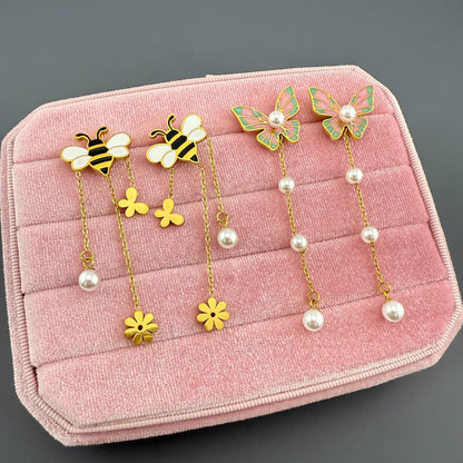 Butterflies Earrings, 18K Gold Plated Steel