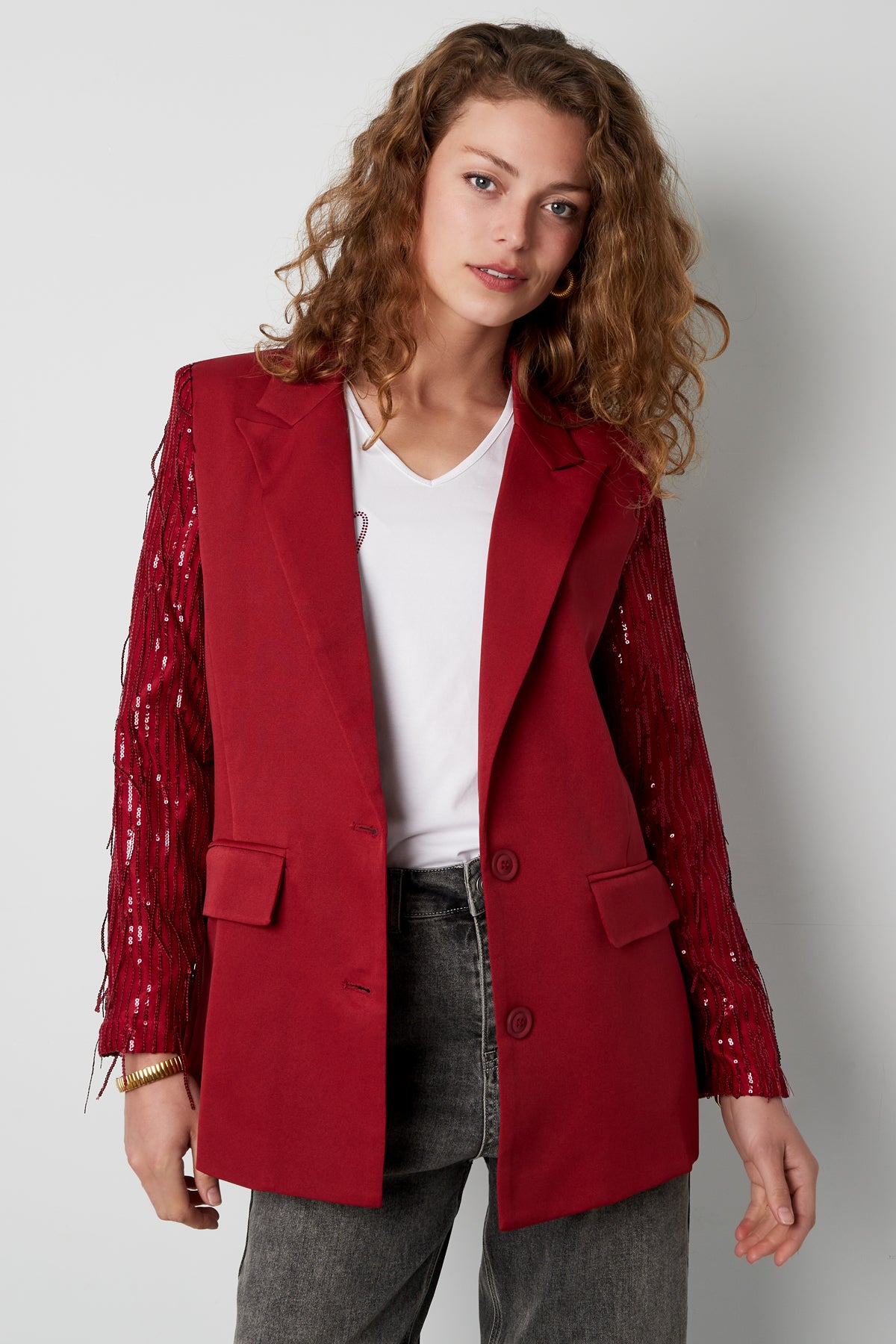 Polyester Vrouwen Jas Met Fransjes Mouw Ontwerp