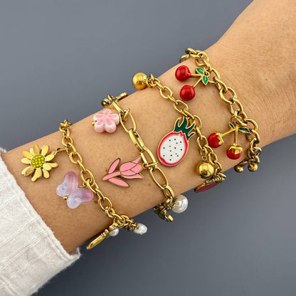 Cherry Bracelet, 18K Gold Plated Steel