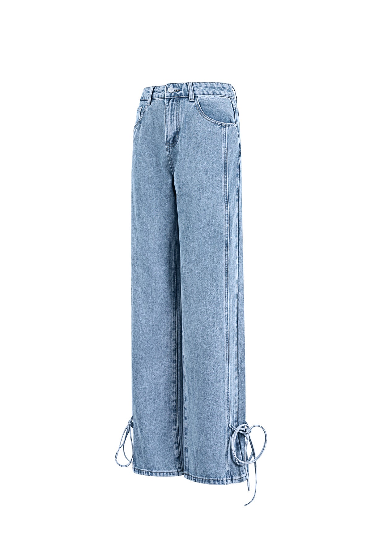 Cotton Woven Vrouwen Rechte Jeans Casual Knopen Detail