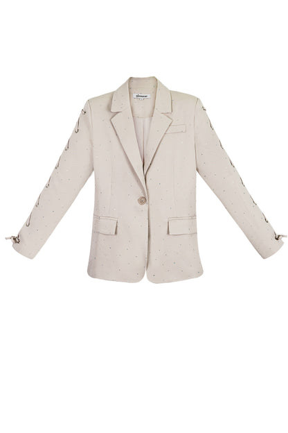 Polyester Vrouwen Jas Set Met Veters Op Mouw