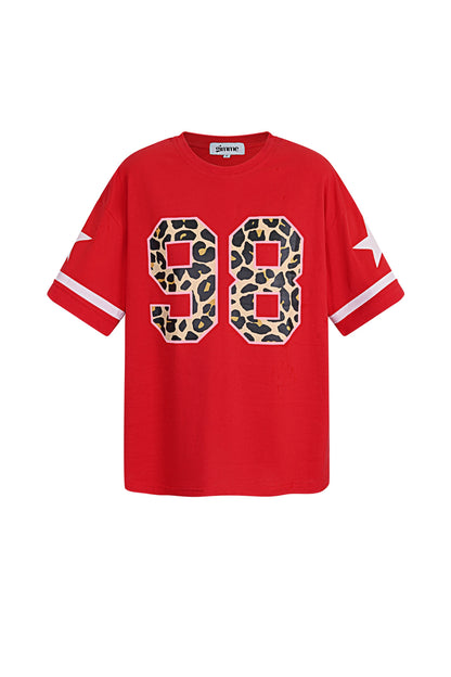 Cotton Vrouwen T-shirt Oversized Luipaardprint Nummer 98