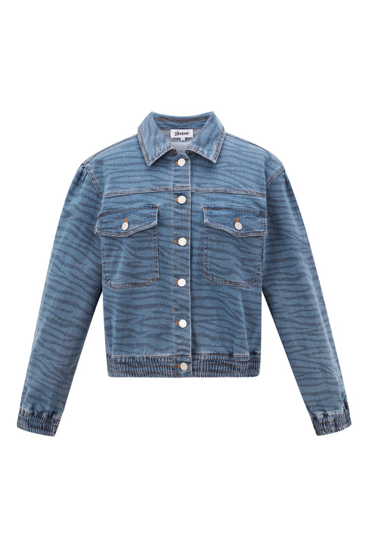 Denim Vrouwen Jas Kort Tiger Stripe Patroon