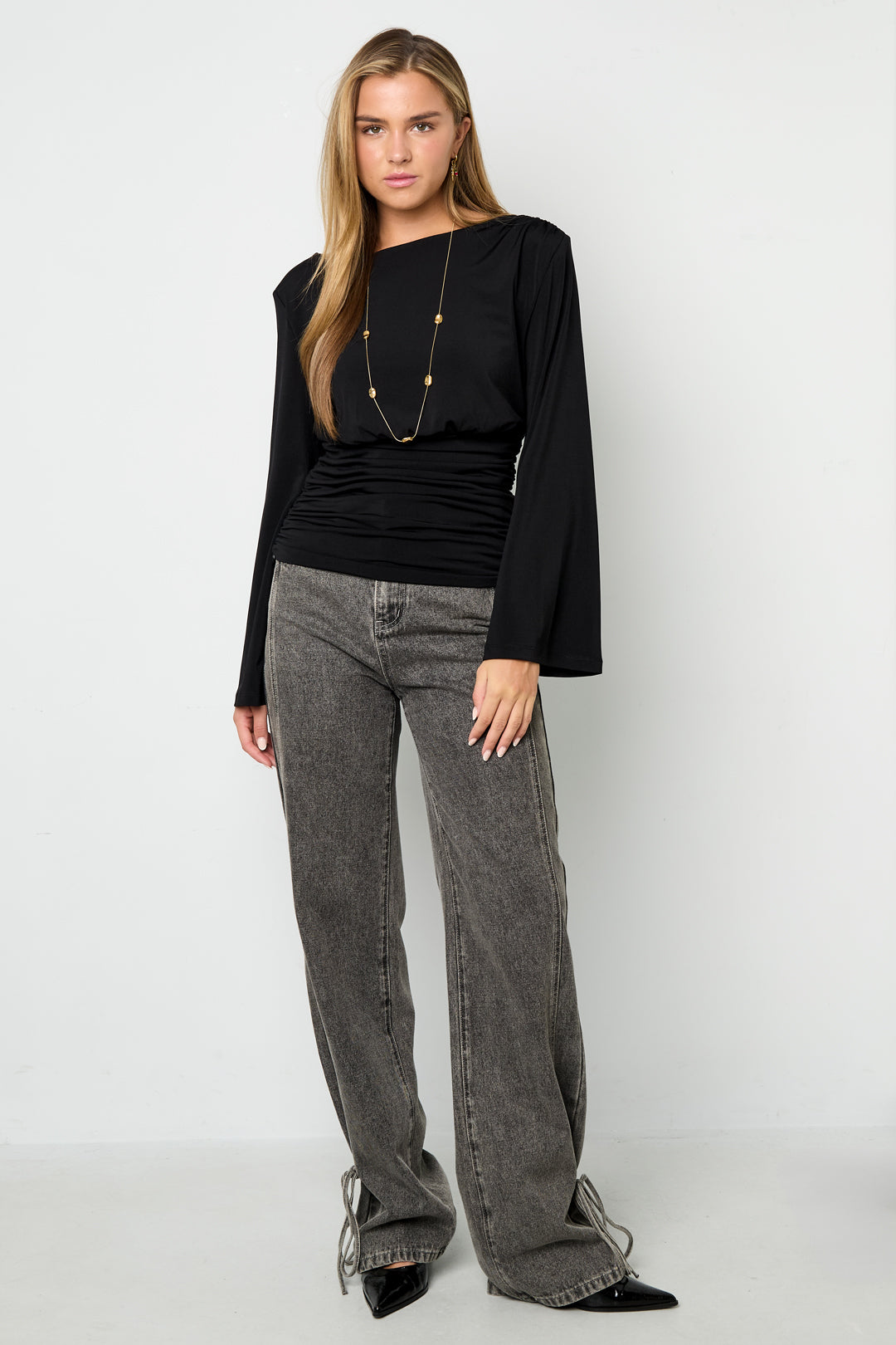 Polyestervezel (Polyester) tops met lange mouwen, effen kleur, elegant, geschikt voor alle gelegenheden.