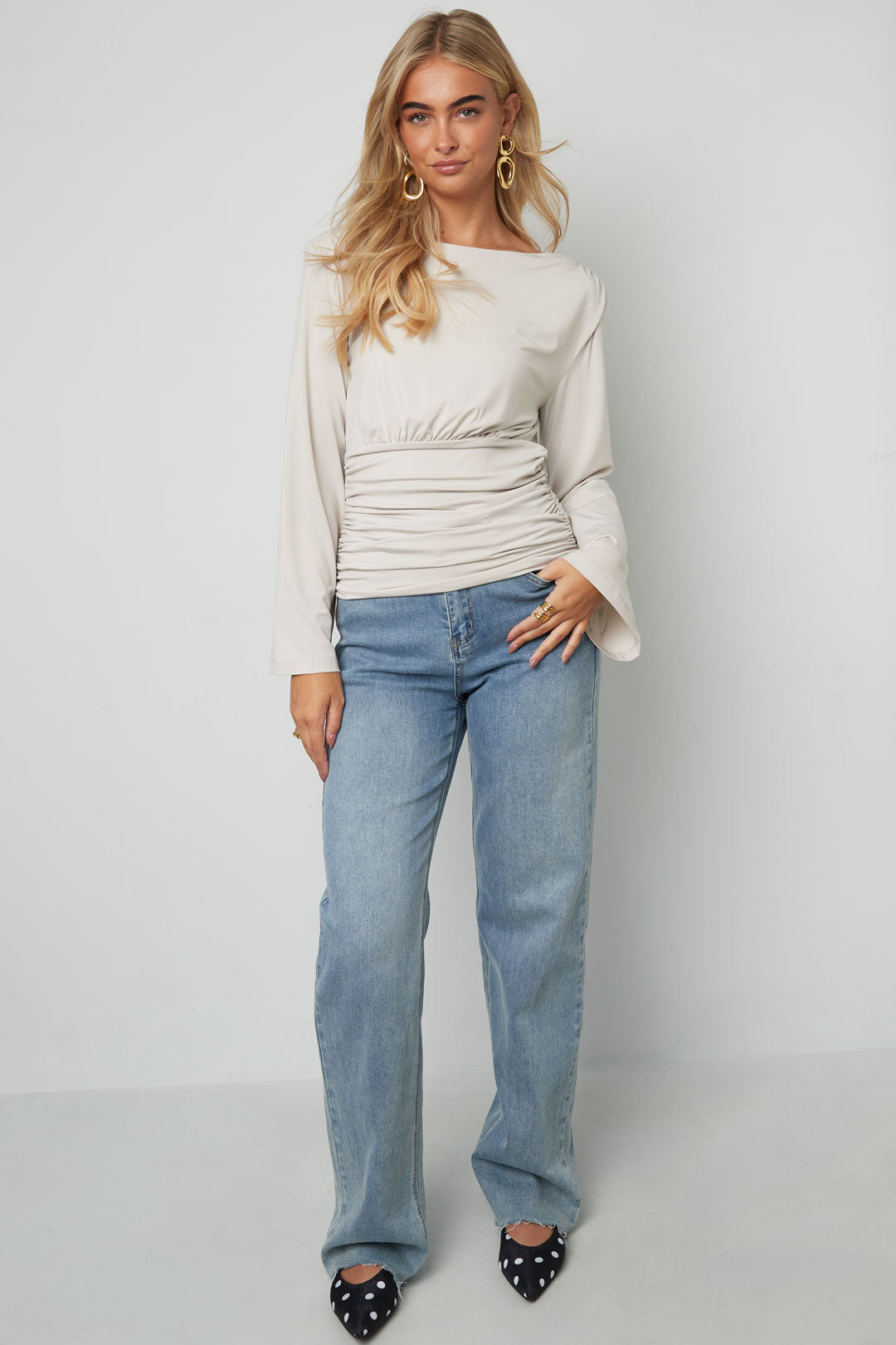 Polyestervezel (Polyester) tops met lange mouwen, effen kleur, elegant, geschikt voor alle gelegenheden.