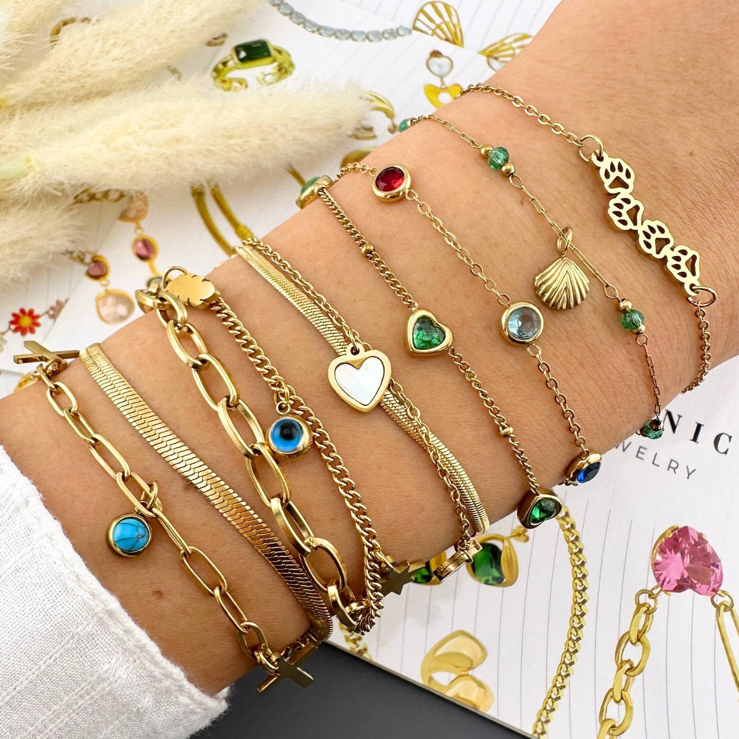 Leaves Bracelet, 18K Gold Plated Steel