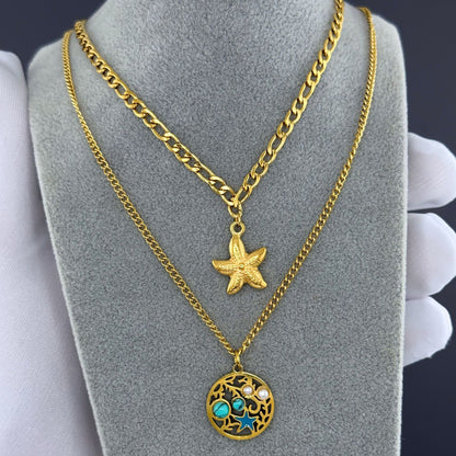 Starfishs Necklace, 18K Gold Plated Steel