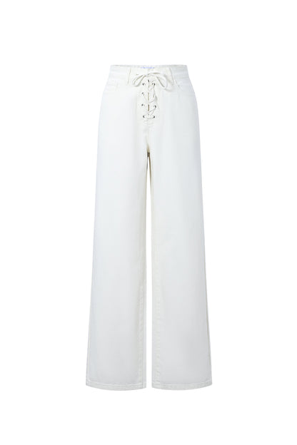 Jeans met vetersluiting