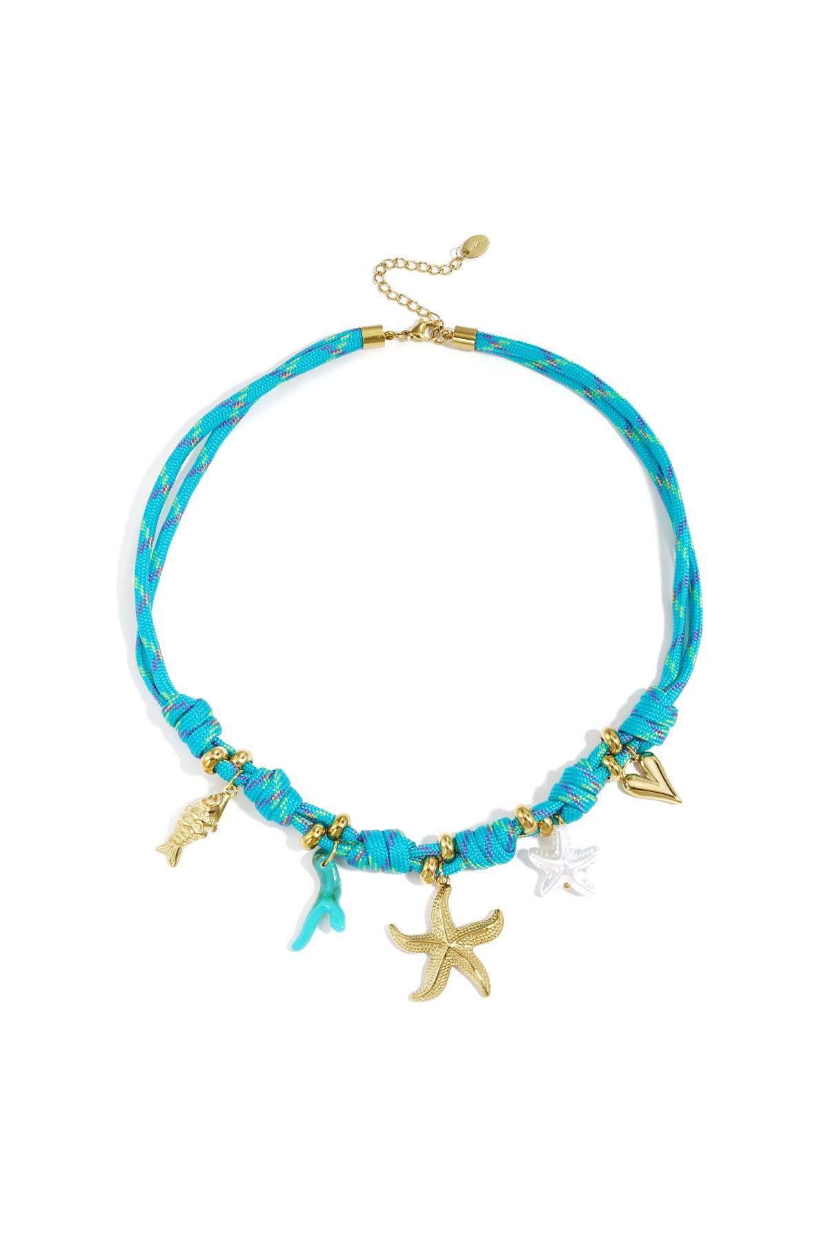 Touw ketting met knoopjes en zeester charms