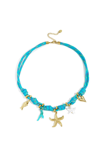 Touw ketting met knoopjes en zeester charms