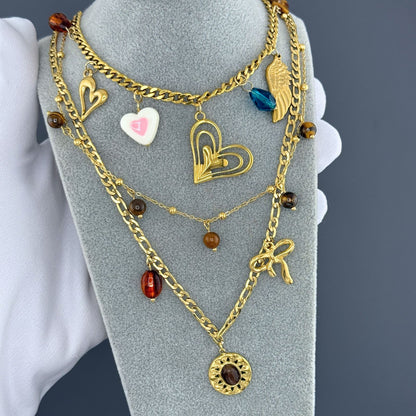 Hearts Necklace, 18K Gold Plated Steel
