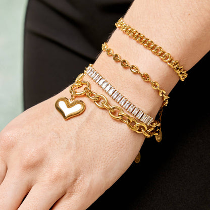 Heart Bracelet, 18K Gold Plated Steel