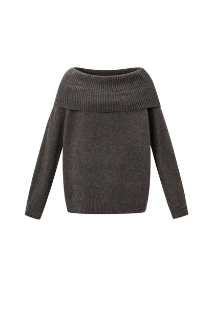 Gebreide Polyestervezel Vrouwen Off-Shoulder Trui Elegant Solide Kleur
