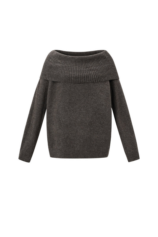 Gebreide Polyestervezel Vrouwen Off-Shoulder Trui Elegant Solide Kleur