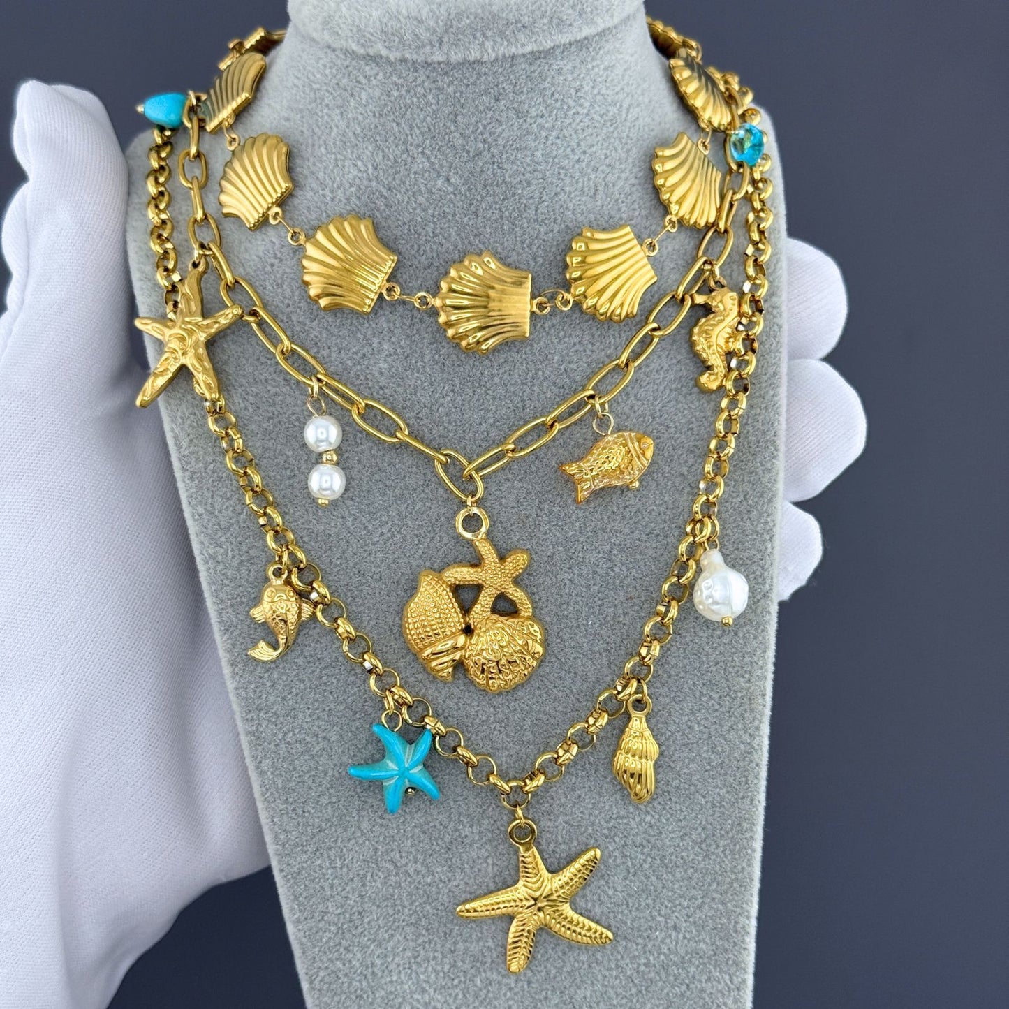 Starfishes Necklace, 18K Gold Plated Steel