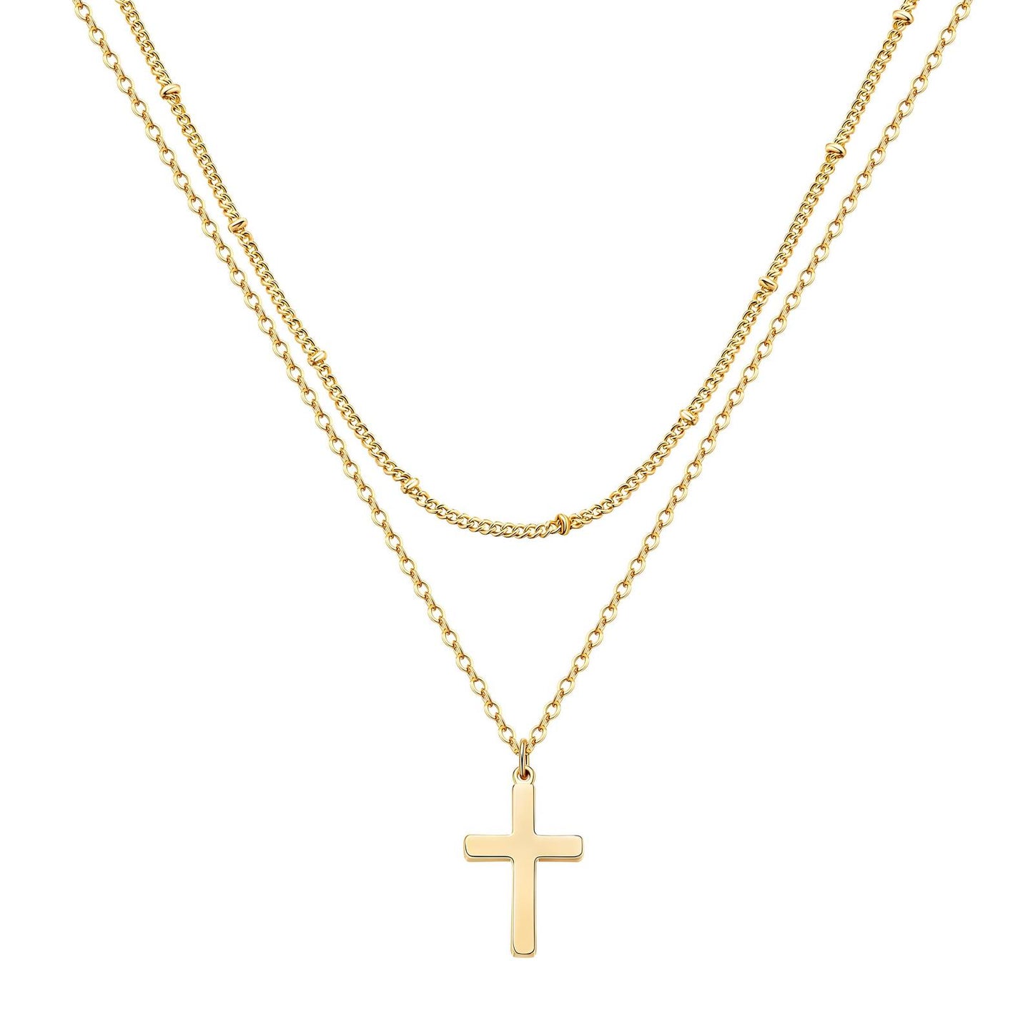 Crosses Necklace, 18K Gold Plated Steel